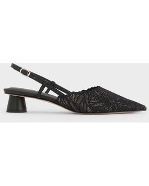 Charles & Keith Meja Floral Pointed-Toe Slingback Court Shoes - White