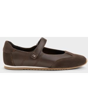 Charles & Keith Jace Leather & Suede Mary Jane Trainers - Brown