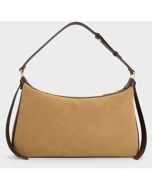 Charles & Keith Calla Faux Suede Shoulder Bag - Metallic