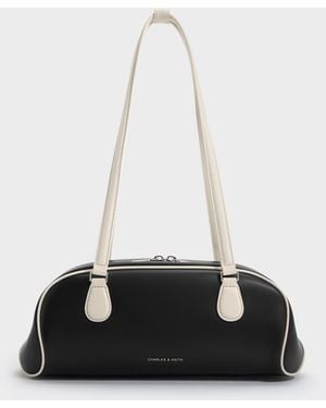 Charles & Keith Nelly Two-Tone Elongated Shoulder Bag - White