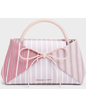 Charles & Keith Hazel Striped Bow Panelled Top Handle Bag - Pink