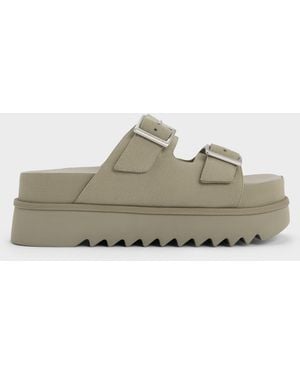 Charles & Keith Buckled Double-Strap Flatform Sandals - Multicolour