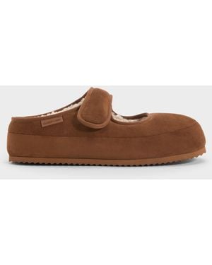 Charles & Keith Lumi Faux Suede & Faux Shearling Mules - Brown