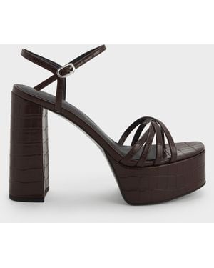 Charles & Keith Georgina Croc-Effect Ankle-Strap Platform Sandals - Black