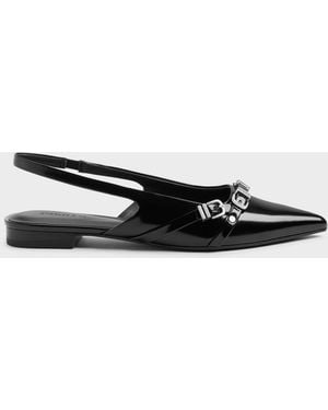 Charles & Keith Aira Buckled-Strap Slingback Flats - White