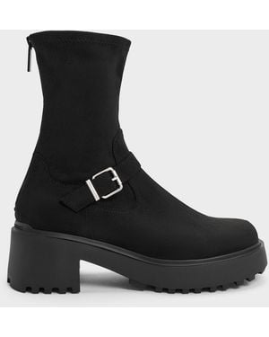 Charles & Keith Evan Faux Suede Platform Ankle Boots - Black