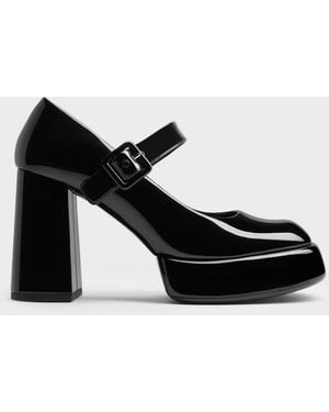 Charles & Keith Patent Platform Mary Jane Pumps - Black