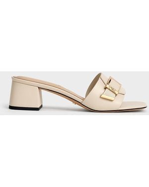 Charles & Keith Whitney Leather Heeled Mules - Natural