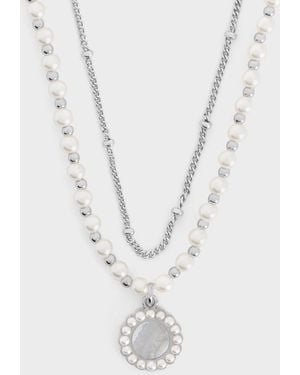 Charles & Keith Pearl & Gemstone Double-Chain Necklace - White