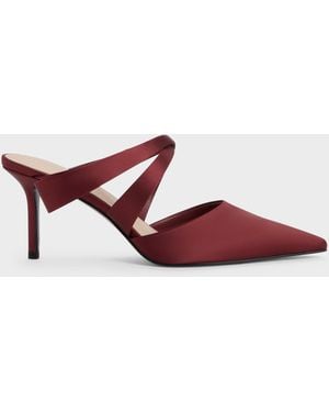Charles & Keith Satin Pleated-strap Heeled Mules - Red