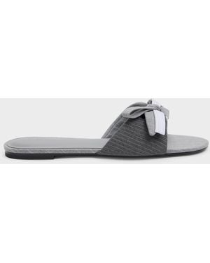 Charles & Keith Striped Bow Slide Sandals - White