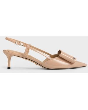 Charles & Keith Lu Patent Leather Bow Slingback Court Shoes - Natural