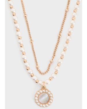 Charles & Keith Pearl & Gemstone Double-Chain Necklace - White