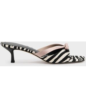 Charles & Keith Kaleen Zebra-Print Kitten-Heel Mules - White