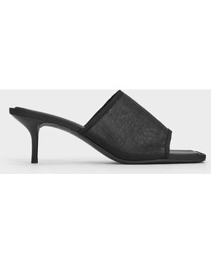 Charles & Keith Loren Mesh Kitten-Heel Mules - Black