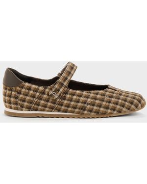 Charles & Keith Jace Leather Chequered Mary Jane Trainers - Brown