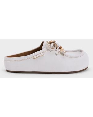 Charles & Keith Gale Beaded-Lace Mules - White