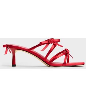 Charles & Keith Kelis Rose-Bow Strappy Heeled Mules - Red