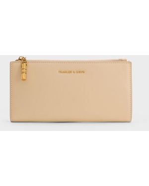 Charles & Keith Cesia Top-Zip Long Wallet - Natural