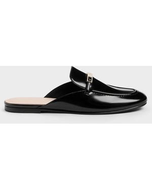 Charles & Keith Metallic-Bar Loafer Mules - Black