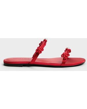 Charles & Keith Orinda Knot-Pearl Slide Sandals - Red