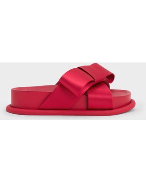 Charles & Keith Satin Bow Flatform Sandals - Red