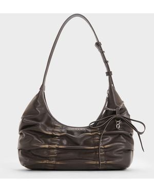 Charles & Keith Kadee Ruched Bow-Charm Hobo Bag - Black