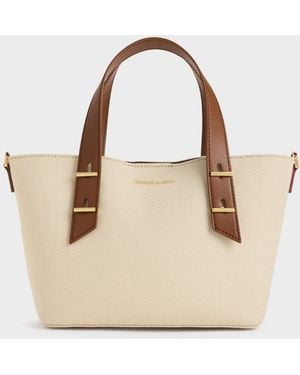Charles & Keith Mini Shania Canvas Tote Bag - Natural