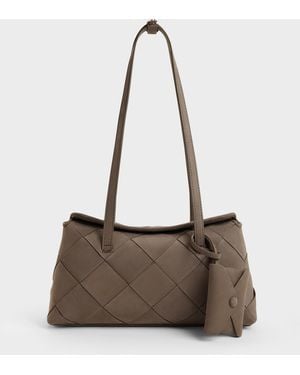 Charles & Keith Maribel Woven Trapeze Shoulder Bag - White