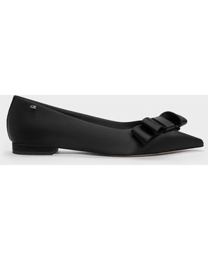 Charles & Keith Pleated-Bow Pointed Ballet Flats - Black