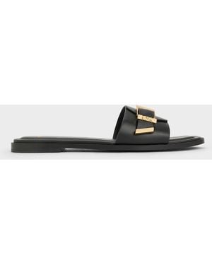 Charles & Keith Whitney Leather Slide Sandals - White