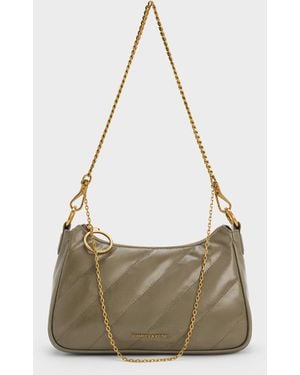 Charles & Keith Philomena Crinkle-Effect Chain-Strap Crossbody Bag - Natural