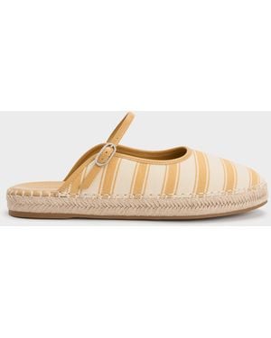 Charles & Keith Striped Mary Jane Espadrille Mules - Natural