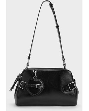 Charles & Keith Nellie Heart-Charm Shoulder Bag - Black