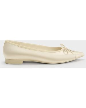 Charles & Keith Briella Satin Cap-toe Flats - Natural