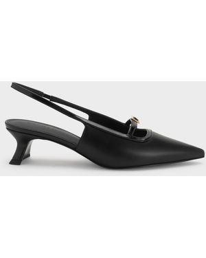 Charles & Keith Buckle-Strap Slingback Court Shoes - Black