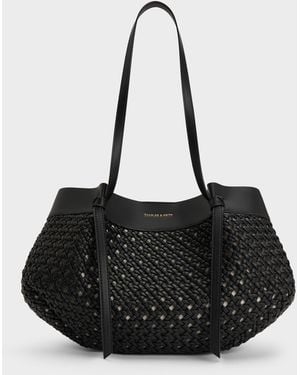 Charles & Keith Calla Woven Tote Bag - Black