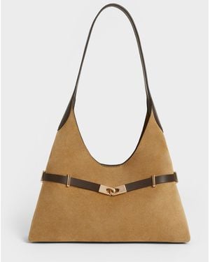 Charles & Keith Arlet Recycled Suede Metallic-Accent Belted Hobo Bag - Natural