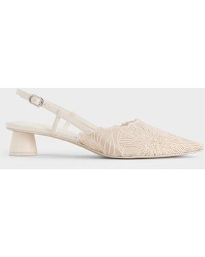 Charles & Keith Meja Floral Pointed-Toe Slingback Court Shoes - Natural