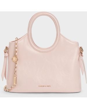 Charles & Keith Mini Dalia Bow Oval-Handle Tote Bag - Pink