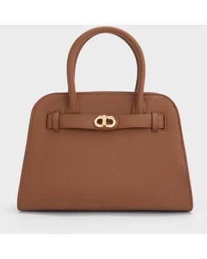 Charles & Keith Aubrielle Belted Tote Bag - Brown