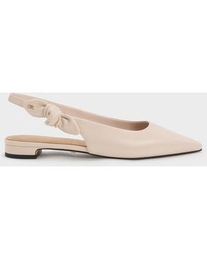 Charles & Keith Jayce Leather Knot-Bow Slingback Flats - Natural