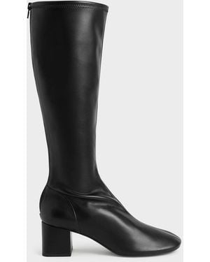 Charles & Keith Block Heel Knee Boots - Black