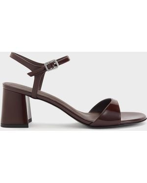 Charles & Keith Patent Ankle-Strap Block-Heel Sandals - Brown