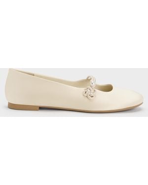 Charles & Keith Orinda Knot-Pearl Mary Jane Flats - Natural