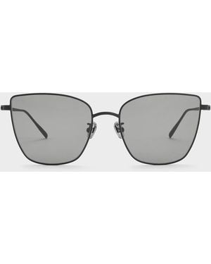 Charles & Keith Livonia Crystal Square Sunglasses - Grey