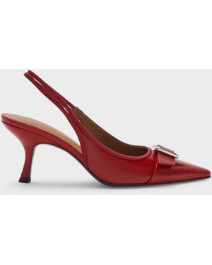 Charles & Keith Anita Buckled Pointed Slingback Pumps - Red