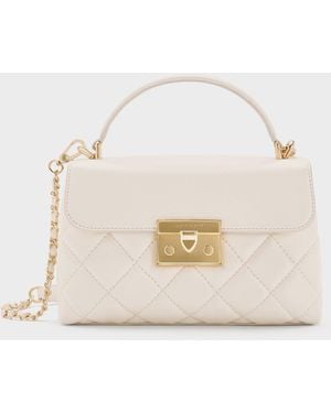 Charles & Keith Alva Quilted Top Handle Bag - Natural