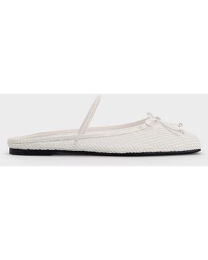 Charles & Keith Mesh Bow Square-Toe Ballet Mules - White