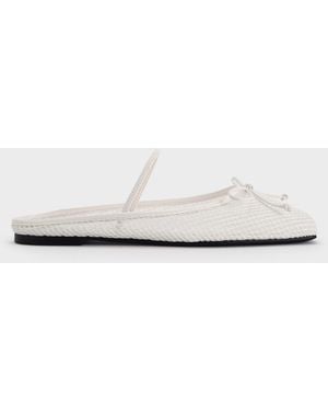 Charles & Keith Mesh Bow Square-Toe Ballet Mules - White